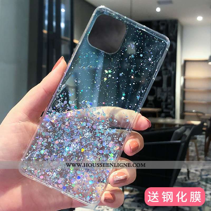 Étui iPhone 12 Pro Luxe Transparent Net Rouge Argent Téléphone Portable Rose Blanche