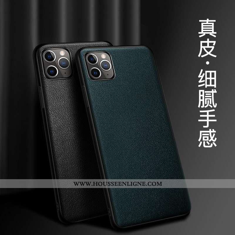 Étui iPhone 12 Pro Protection Cuir Véritable Tout Compris Coque Téléphone Portable Bovins Verte