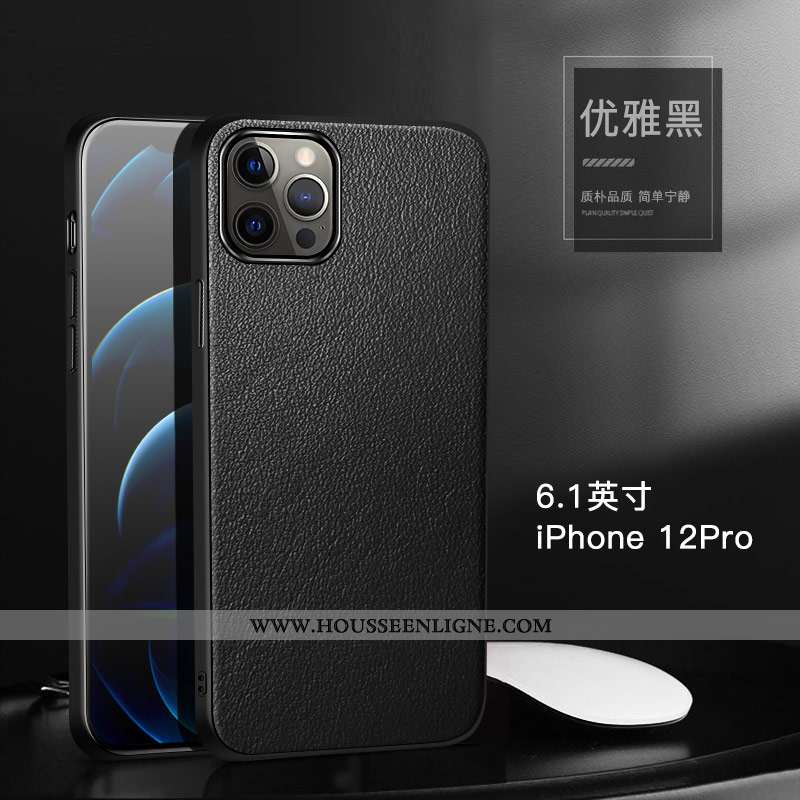 Étui iPhone 12 Pro Protection Cuir Véritable Tout Compris Coque Téléphone Portable Bovins Verte
