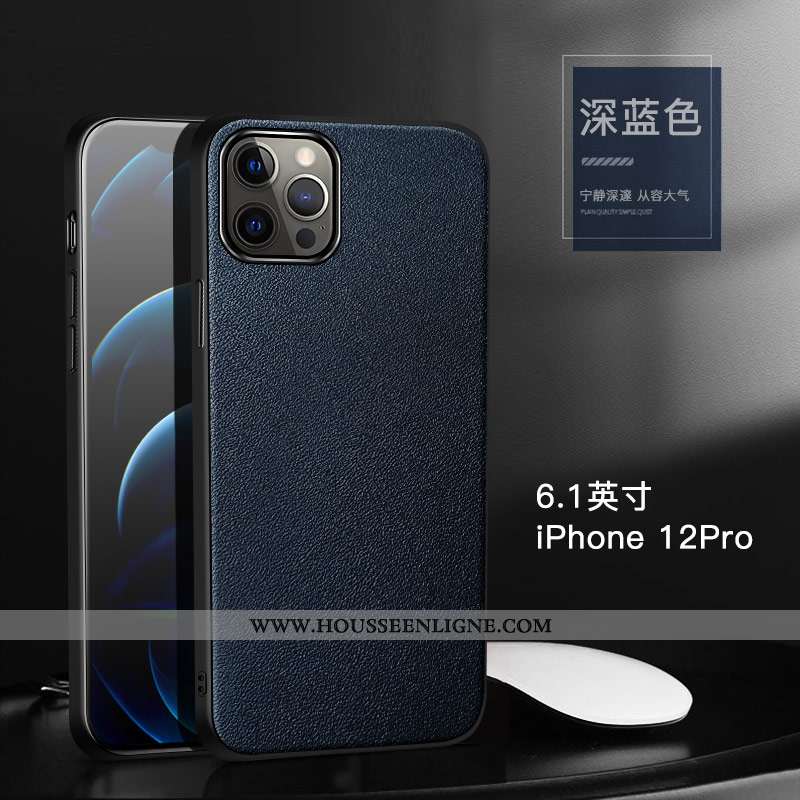 Étui iPhone 12 Pro Protection Cuir Véritable Tout Compris Coque Téléphone Portable Bovins Verte