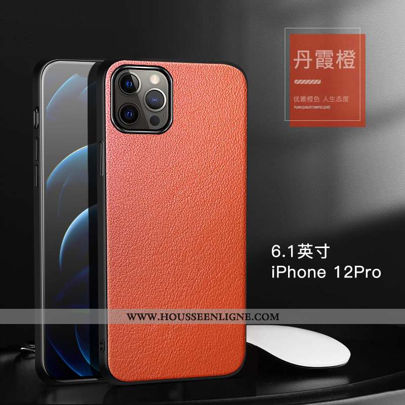 Étui iPhone 12 Pro Protection Cuir Véritable Tout Compris Coque Téléphone Portable Bovins Verte