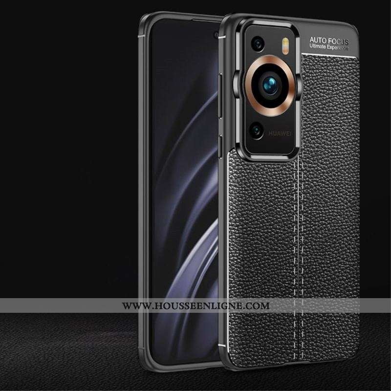 Coque Huawei P60 Pro Effet Cuir Litchi Double Line