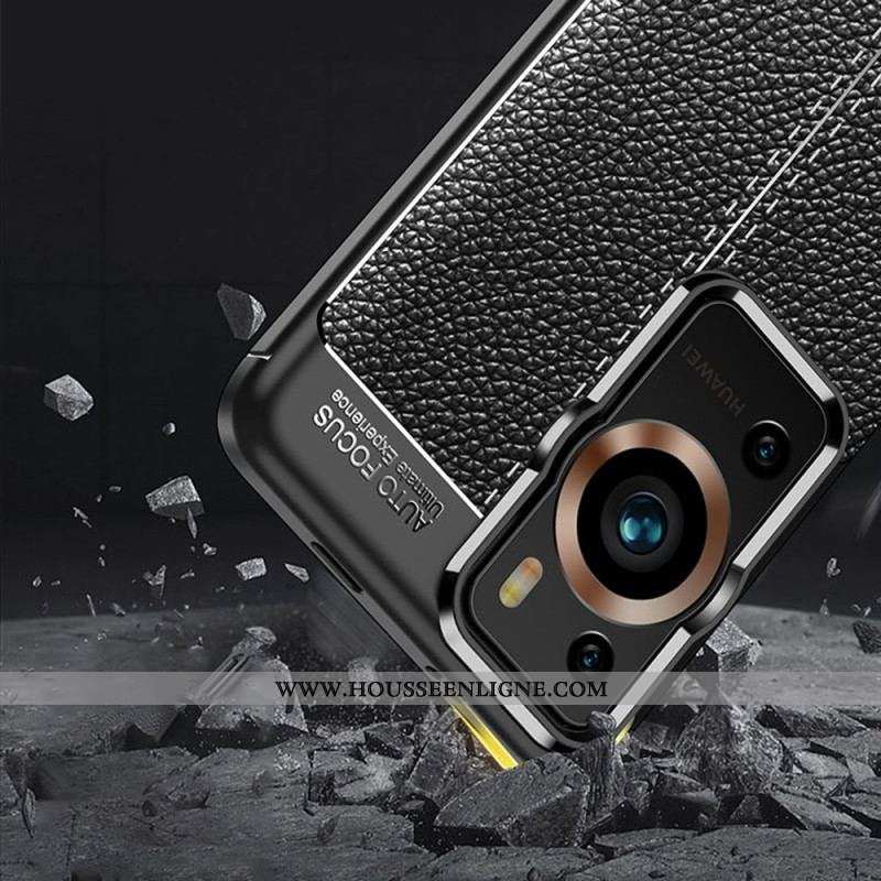 Coque Huawei P60 Pro Effet Cuir Litchi Double Line