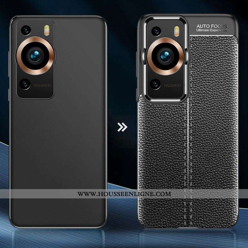 Coque Huawei P60 Pro Effet Cuir Litchi Double Line