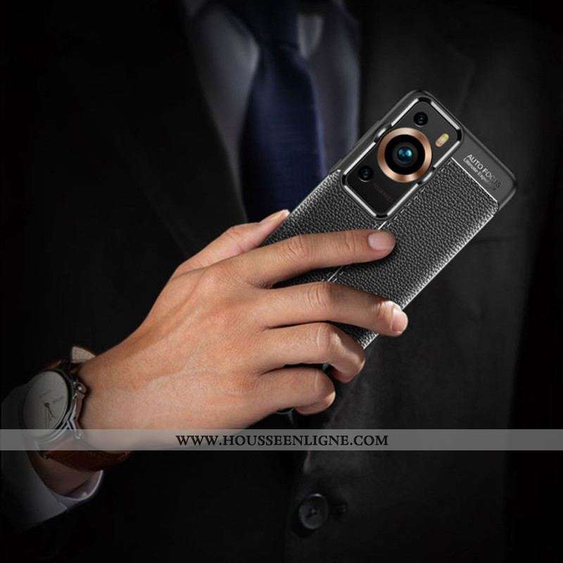 Coque Huawei P60 Pro Effet Cuir Litchi Double Line