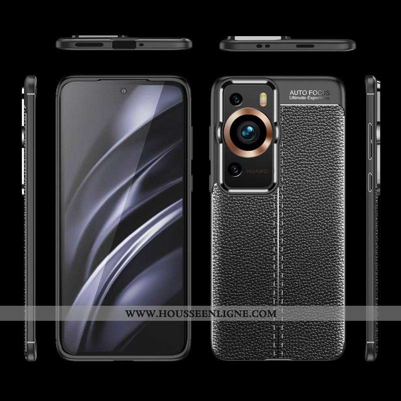 Coque Huawei P60 Pro Effet Cuir Litchi Double Line