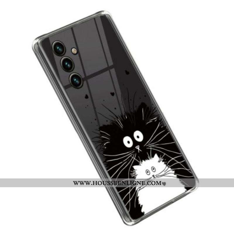 Coque Samsung Galaxy A14 5G / A14 Transparente Chat Blanc Chat Noir