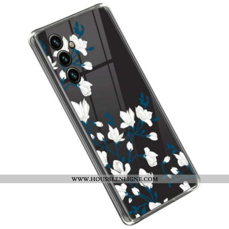 Coque Samsung Galaxy A14 5G / A14 Transparente Fleurs Blanches