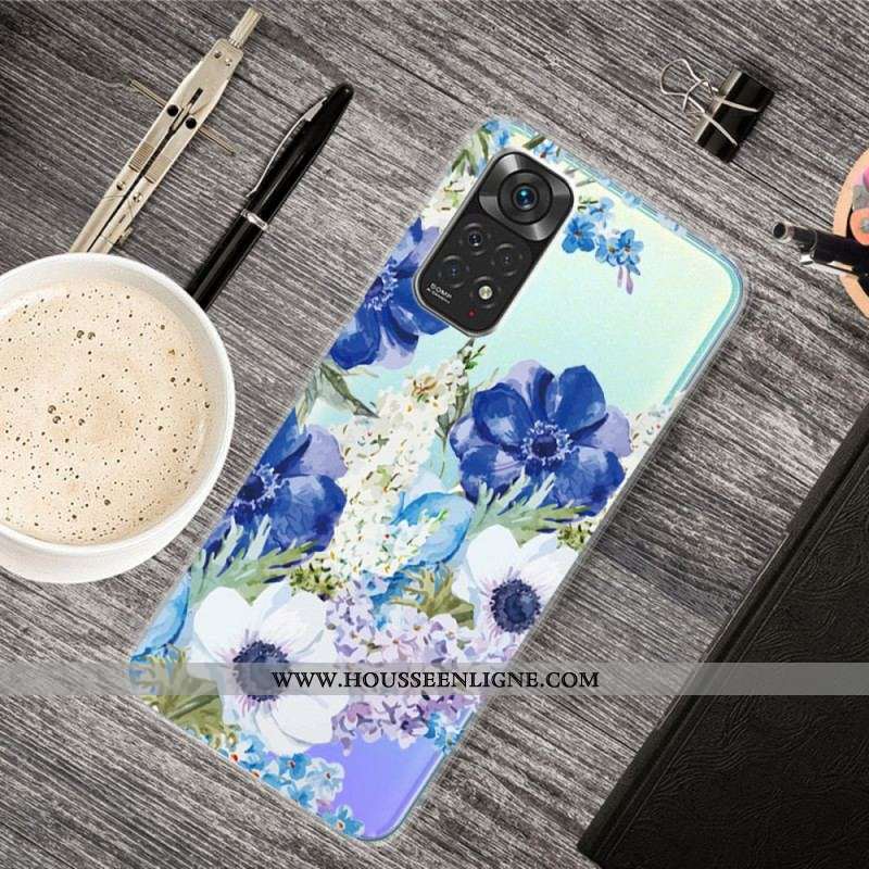 Coque Xiaomi Redmi Note 11 Pro / Note 11 Pro 5G Fleurs Bleues Aquarelle