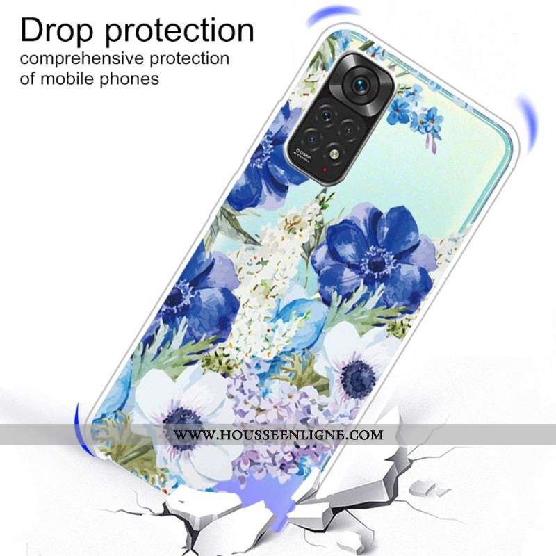 Coque Xiaomi Redmi Note 11 Pro / Note 11 Pro 5G Fleurs Bleues Aquarelle