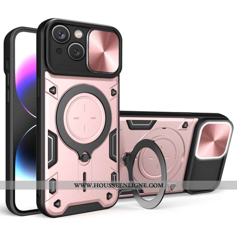 Coque iPhone 15 Plus Anneau-Support et Volet pour Appareil Photos