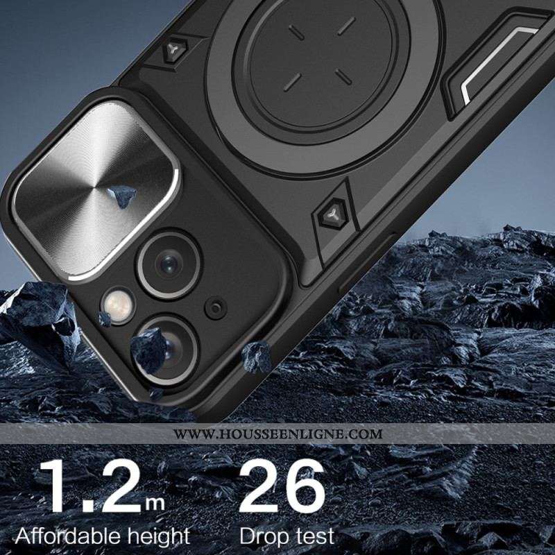 Coque iPhone 15 Plus Anneau-Support et Volet pour Appareil Photos