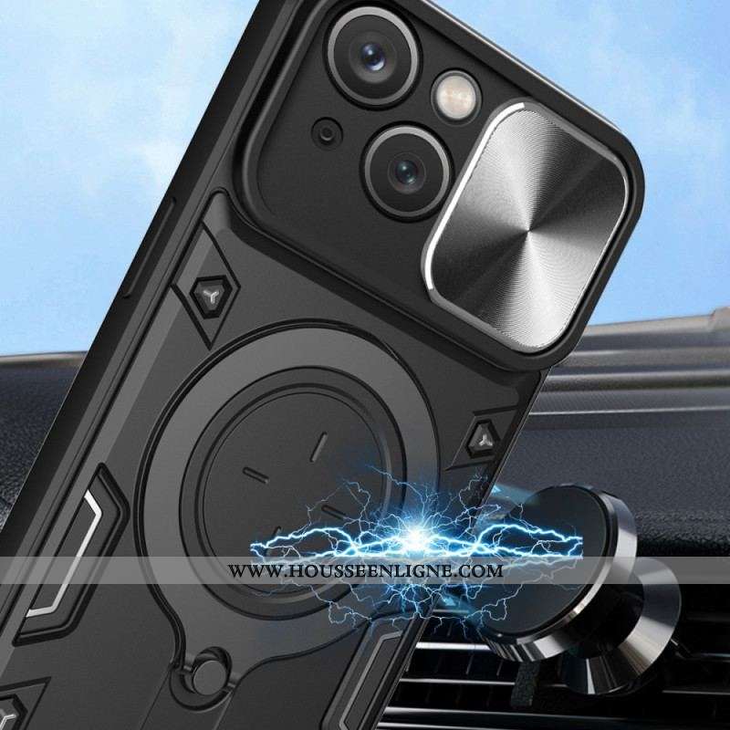 Coque iPhone 15 Plus Anneau-Support et Volet pour Appareil Photos