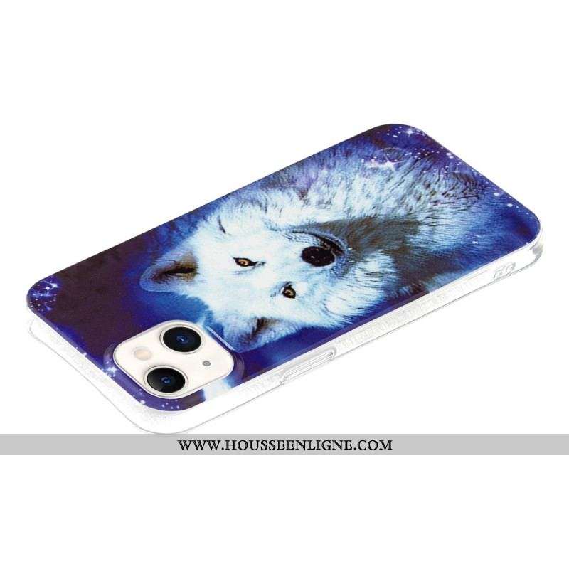 Coque iPhone 15 Plus Fluorescente Loup Blanc