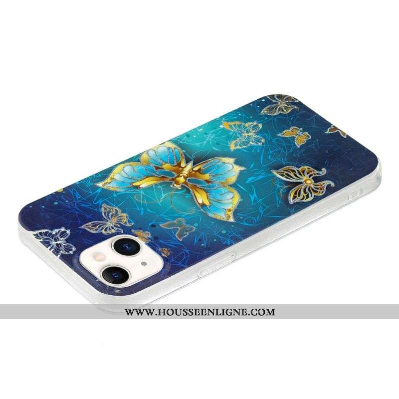 Coque iPhone 15 Plus Papillons Dorés