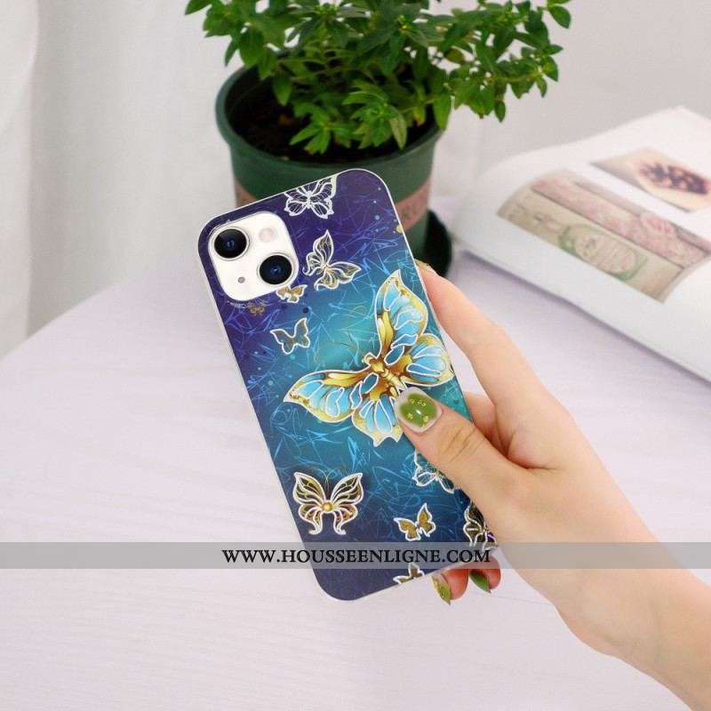 Coque iPhone 15 Plus Papillons Dorés
