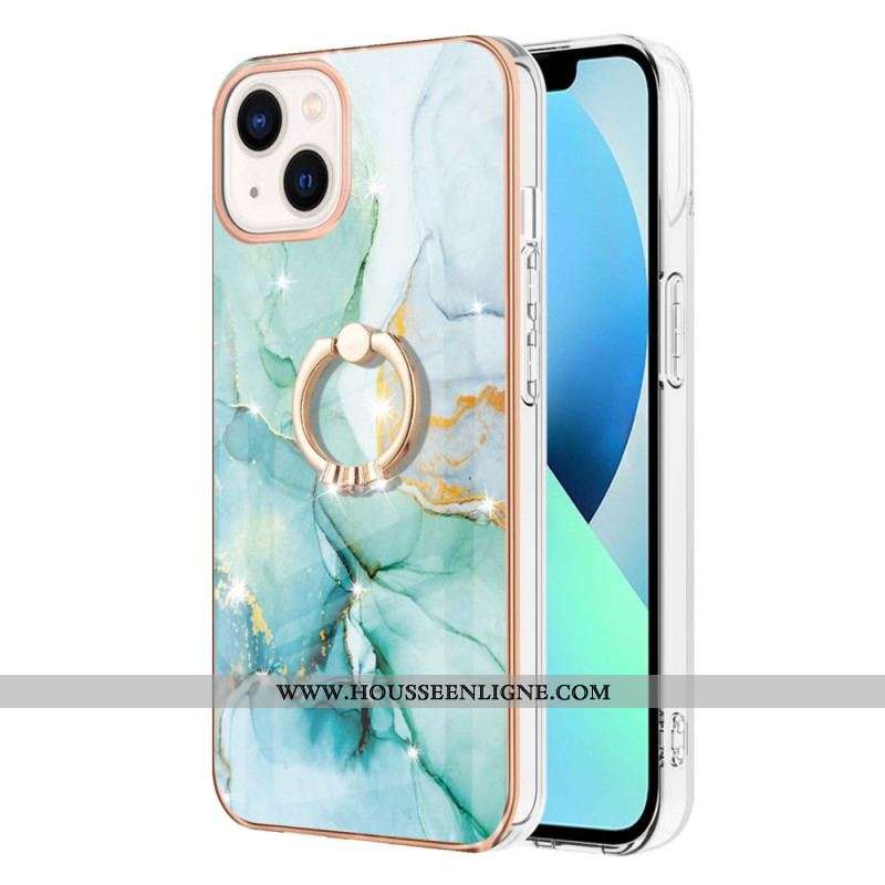 Coque iPhone 15 Plus Style Marbre avec Anneau-Support