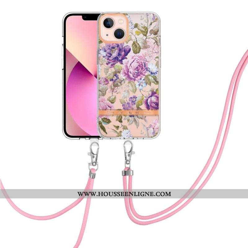 Coque iPhone 15 Plus à Cordon Fleurs