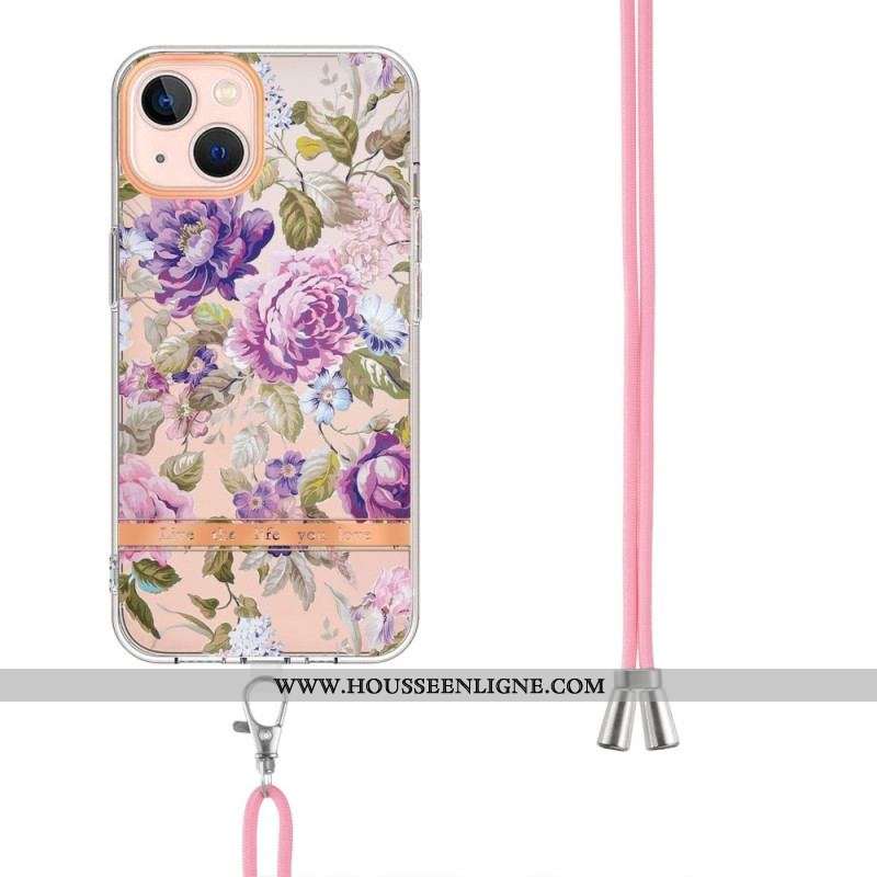 Coque iPhone 15 Plus à Cordon Fleurs