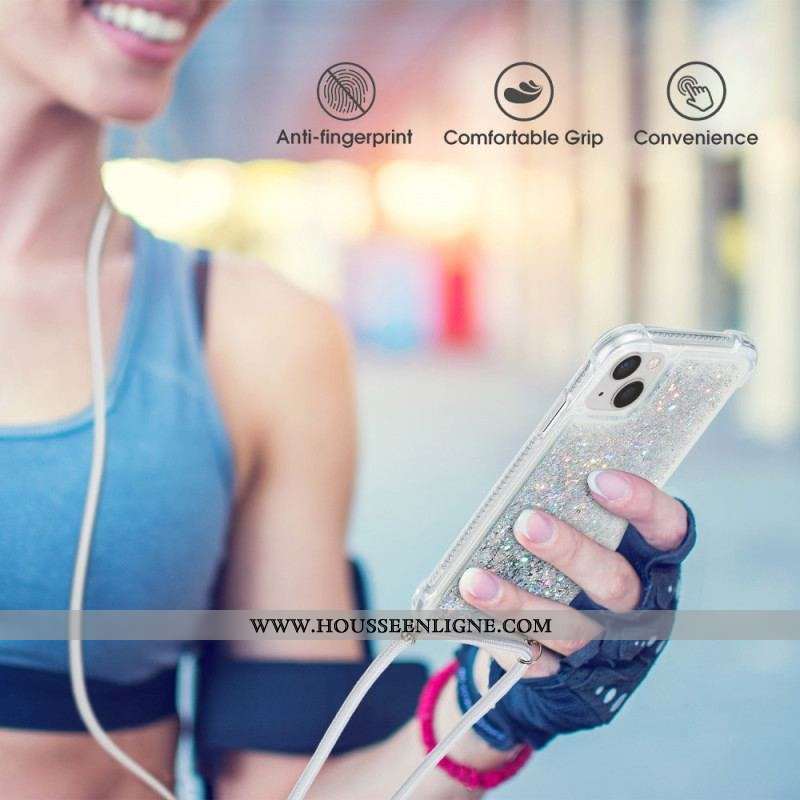 Coque iPhone 15 Plus à Cordon Paillettes
