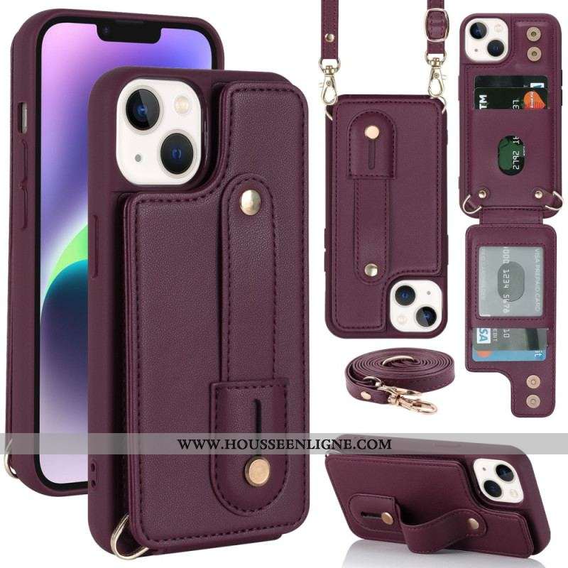 Coque iPhone 15 Porte-Cartes, Support, Sangle et Bandoulière