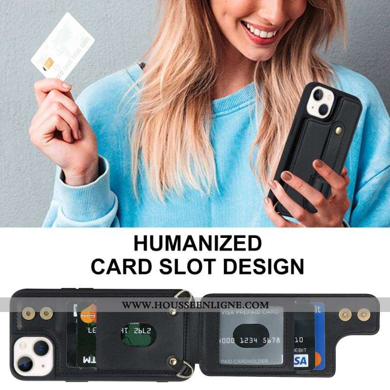 Coque iPhone 15 Porte-Cartes, Support, Sangle et Bandoulière