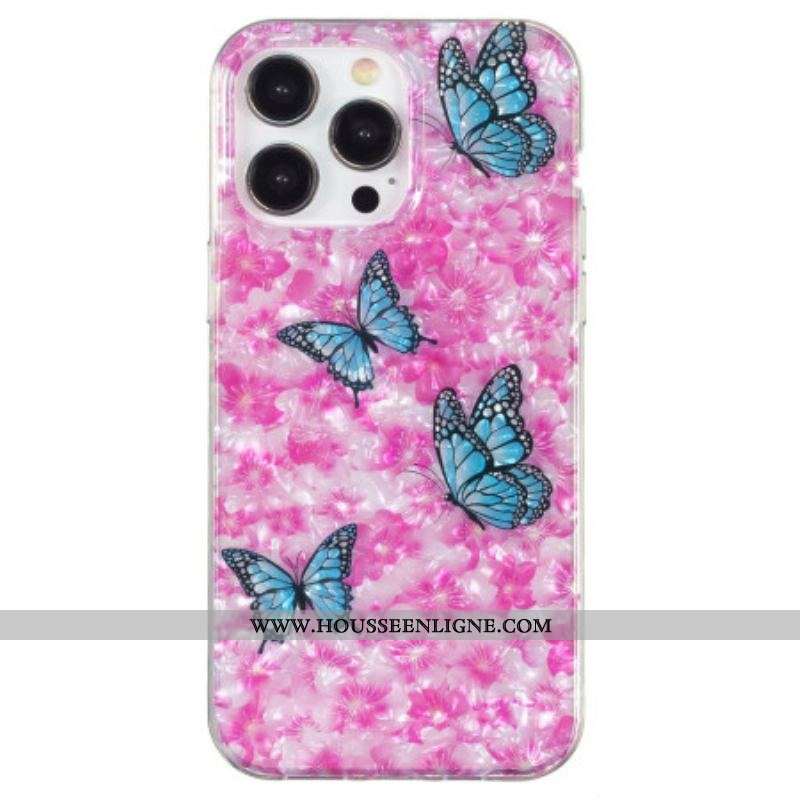 Coque iPhone 15 Pro Fleurs et Papillons