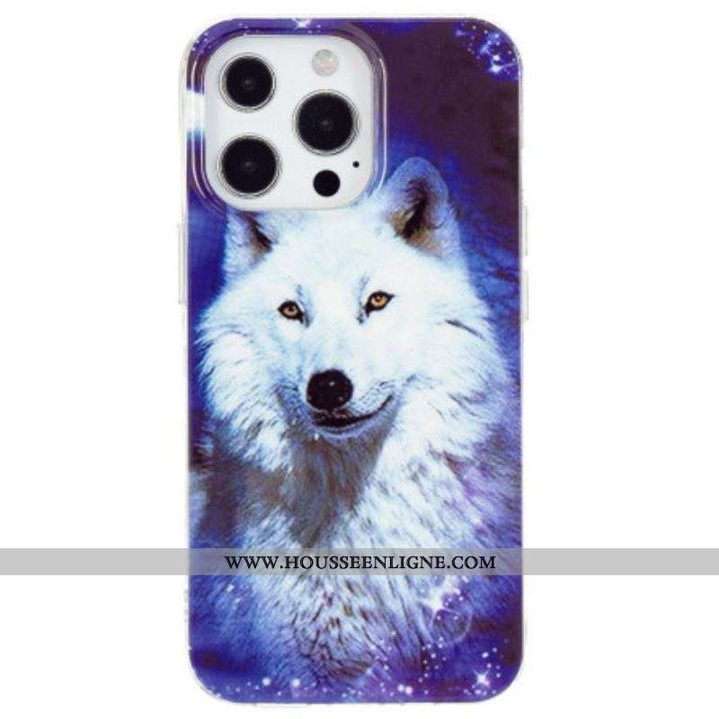 Coque iPhone 15 Pro Fluorescente Loup Blanc