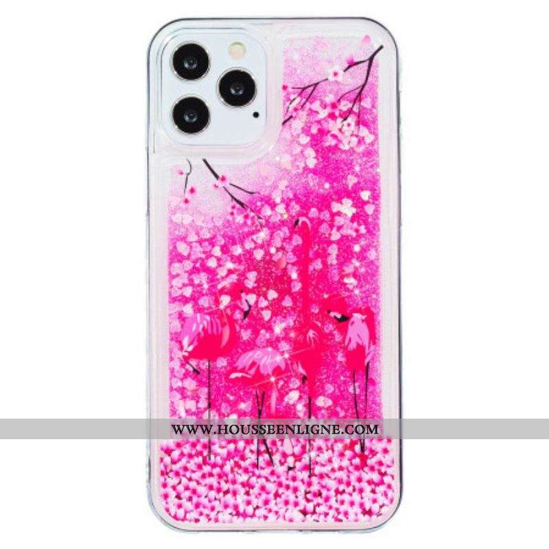 Coque iPhone 15 Pro Max Paillettes Flamants Roses