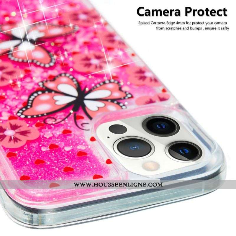 Coque iPhone 15 Pro Max Paillettes Papillons