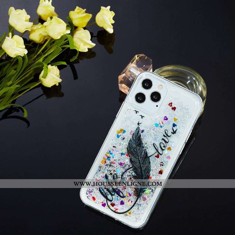 Coque iPhone 15 Pro Max Paillettes Plume