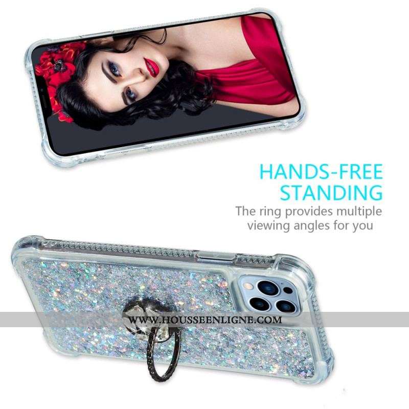 Coque iPhone 15 Pro Max Paillettes avec Anneau-Support