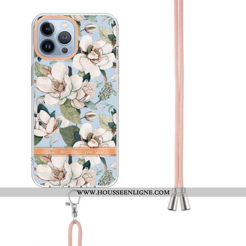 Coque iPhone 15 Pro Max à Cordon Fleurs