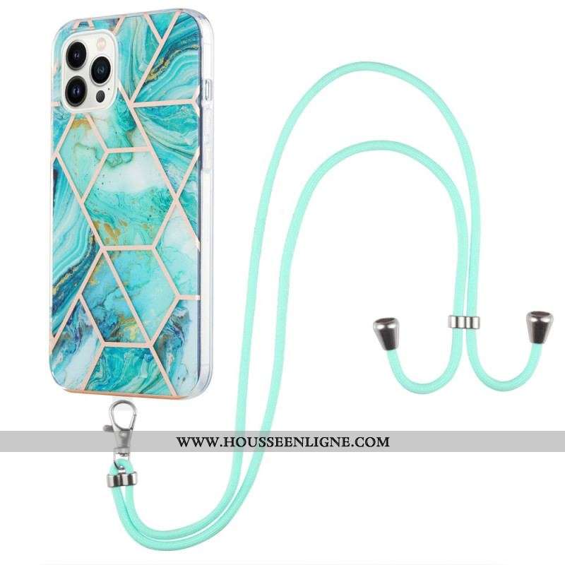 Coque iPhone 15 Pro Max à Cordon Marbre Stylé
