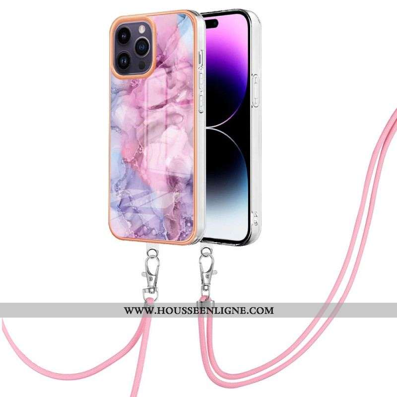 Coque iPhone 15 Pro Max à Cordon Style Marbré