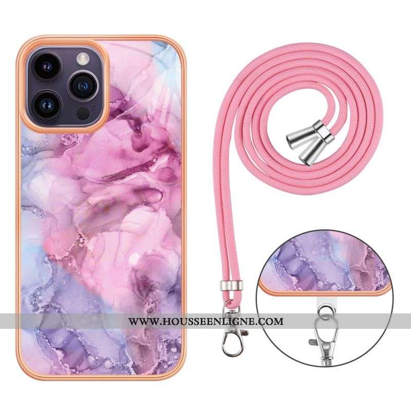 Coque iPhone 15 Pro Max à Cordon Style Marbré