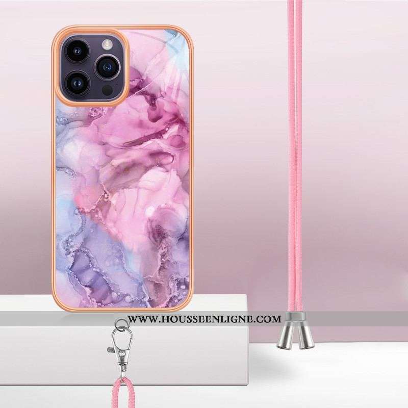Coque iPhone 15 Pro Max à Cordon Style Marbré