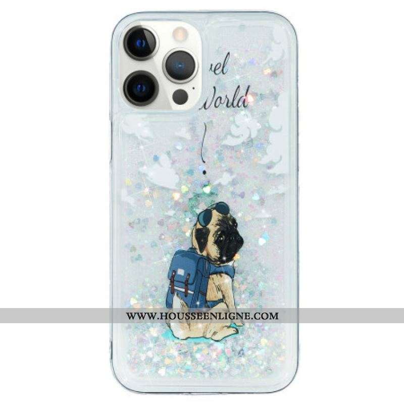 Coque iPhone 15 Pro Paillettes Chien