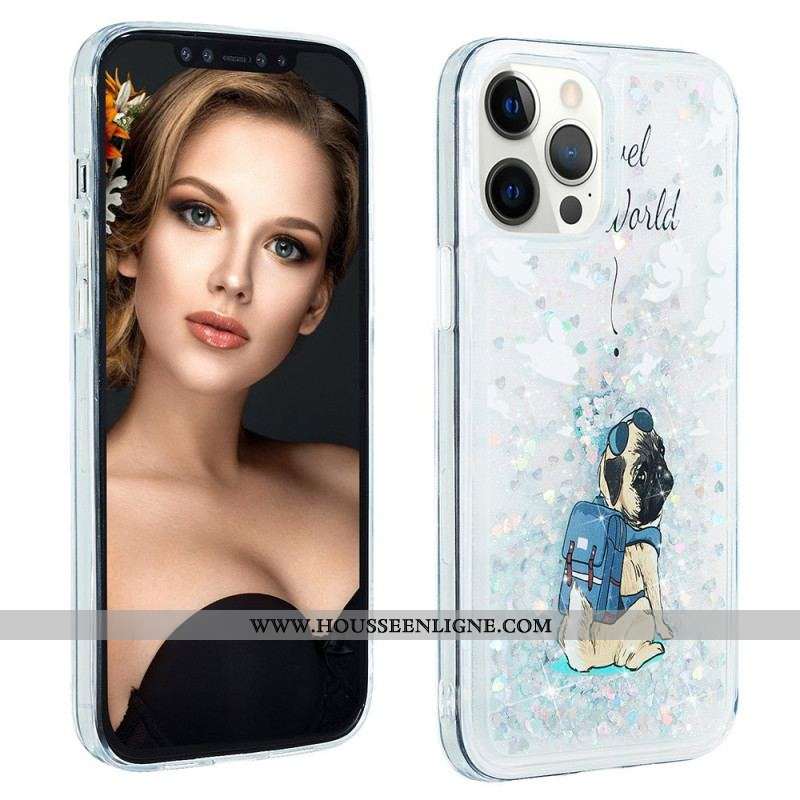 Coque iPhone 15 Pro Paillettes Chien