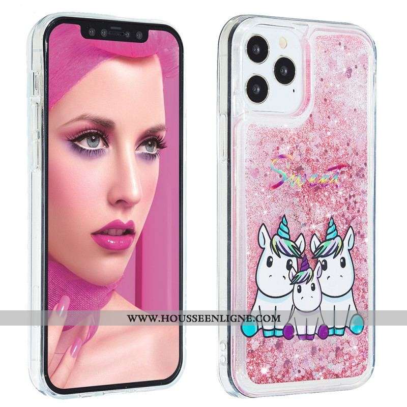 Coque iPhone 15 Pro Paillettes Licornes