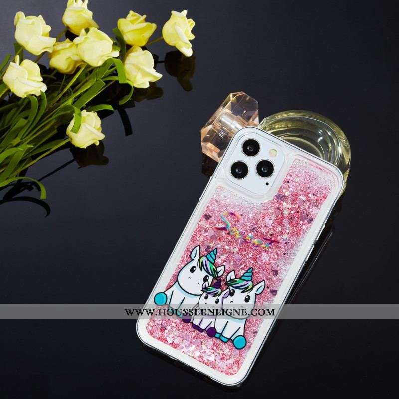 Coque iPhone 15 Pro Paillettes Licornes