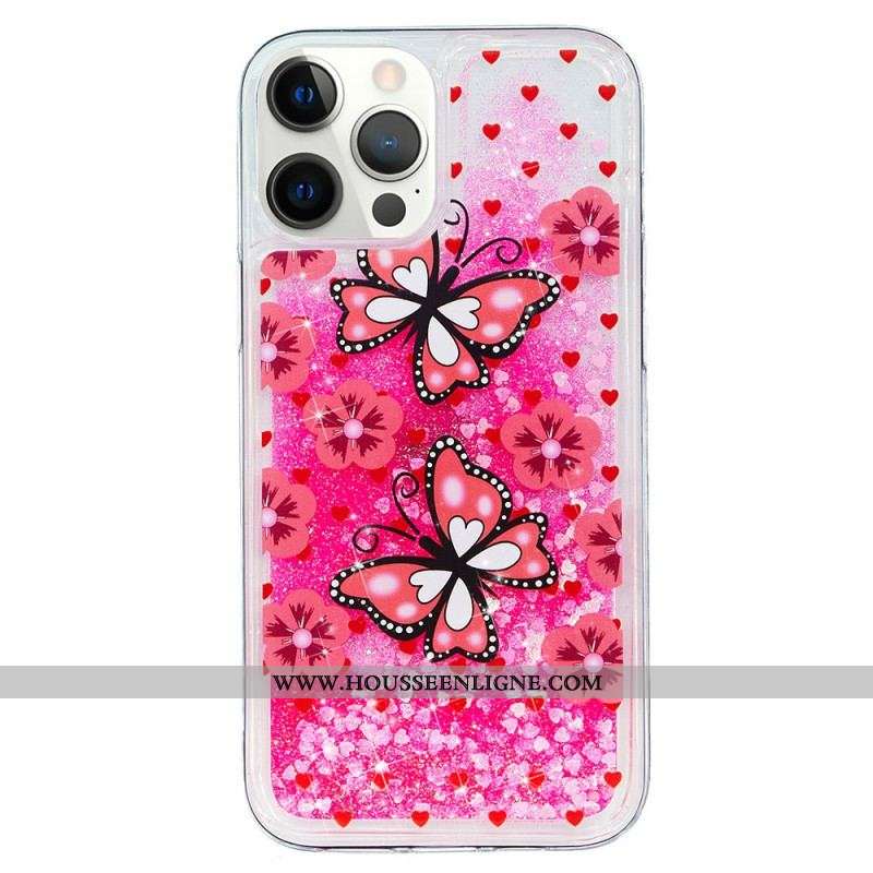 Coque iPhone 15 Pro Paillettes Papillons