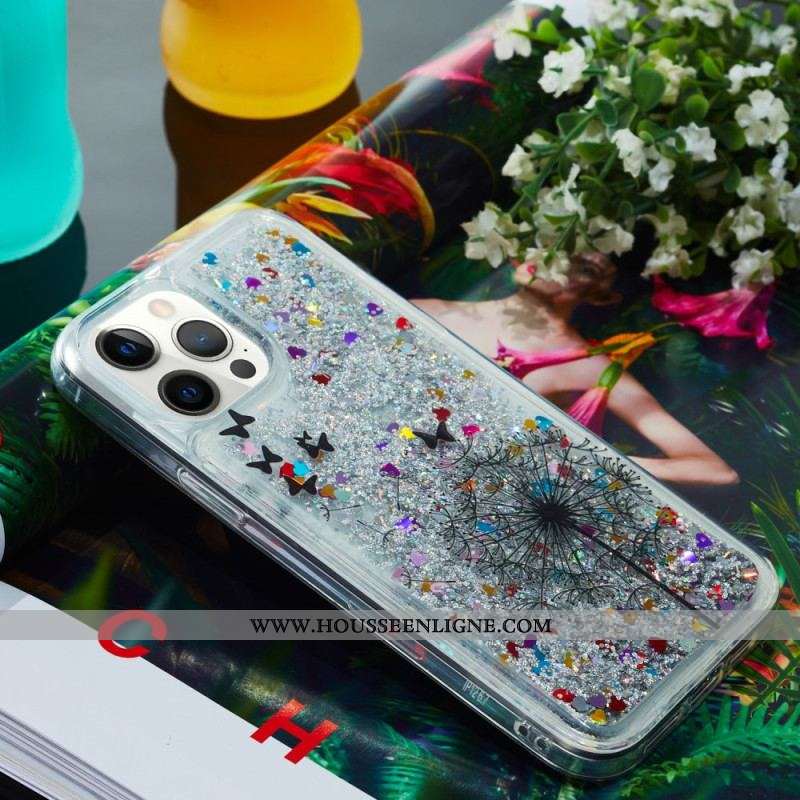Coque iPhone 15 Pro Paillettes Pissenlit