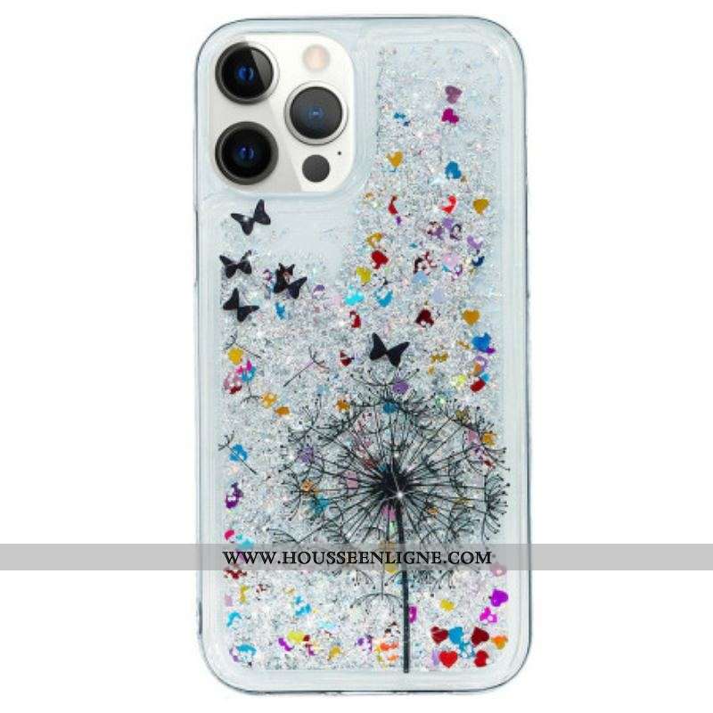 Coque iPhone 15 Pro Paillettes Pissenlit