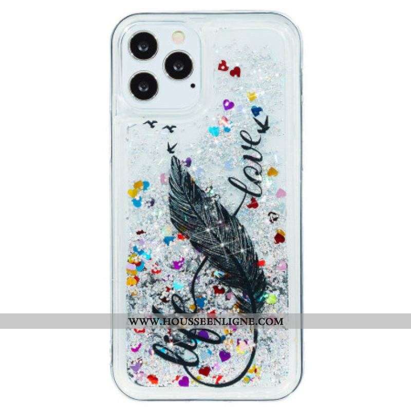 Coque iPhone 15 Pro Paillettes Plume