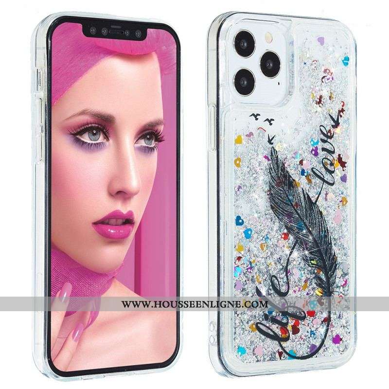 Coque iPhone 15 Pro Paillettes Plume