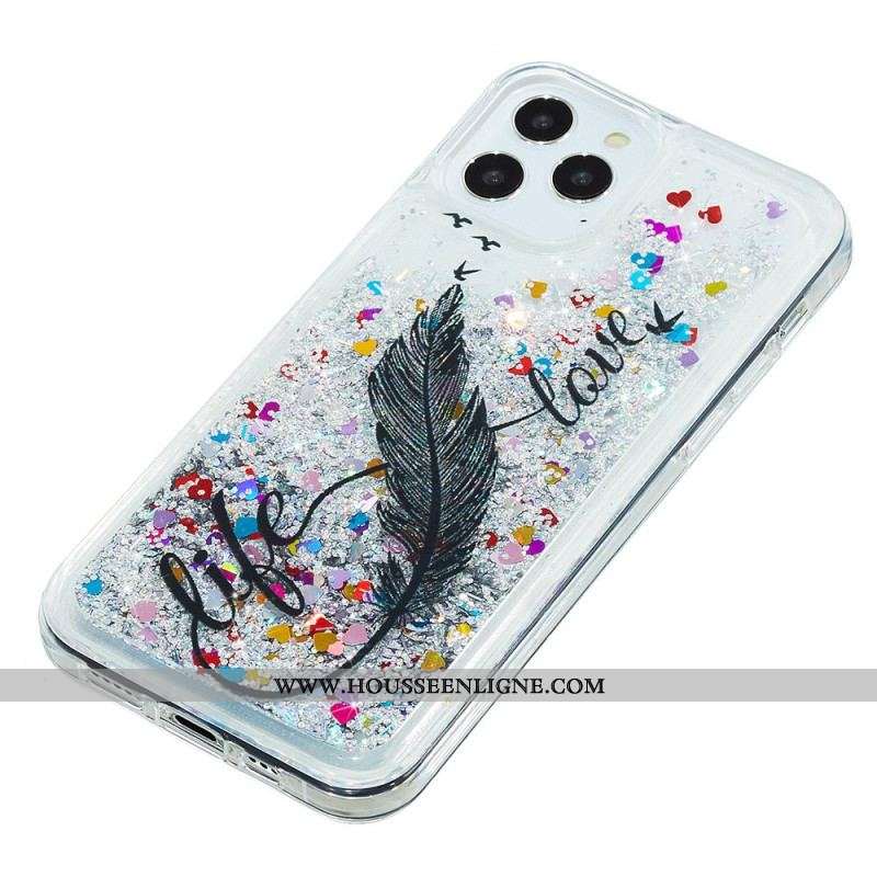 Coque iPhone 15 Pro Paillettes Plume