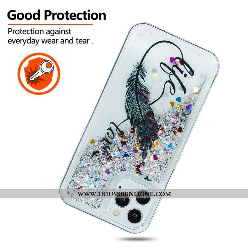 Coque iPhone 15 Pro Paillettes Plume