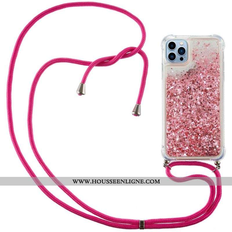Coque iPhone 15 Pro à Cordon Paillettes
