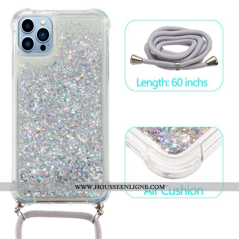 Coque iPhone 15 Pro à Cordon Paillettes